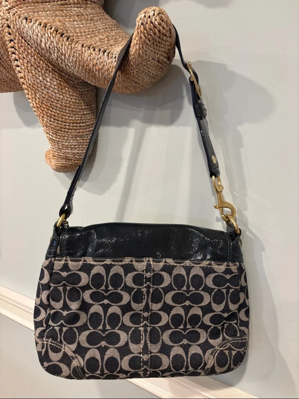 Coach Signature Blue Denim Canvas & Leather Shoulder Bag and Wristlet Wallet Y2K - Picture 3 of 11